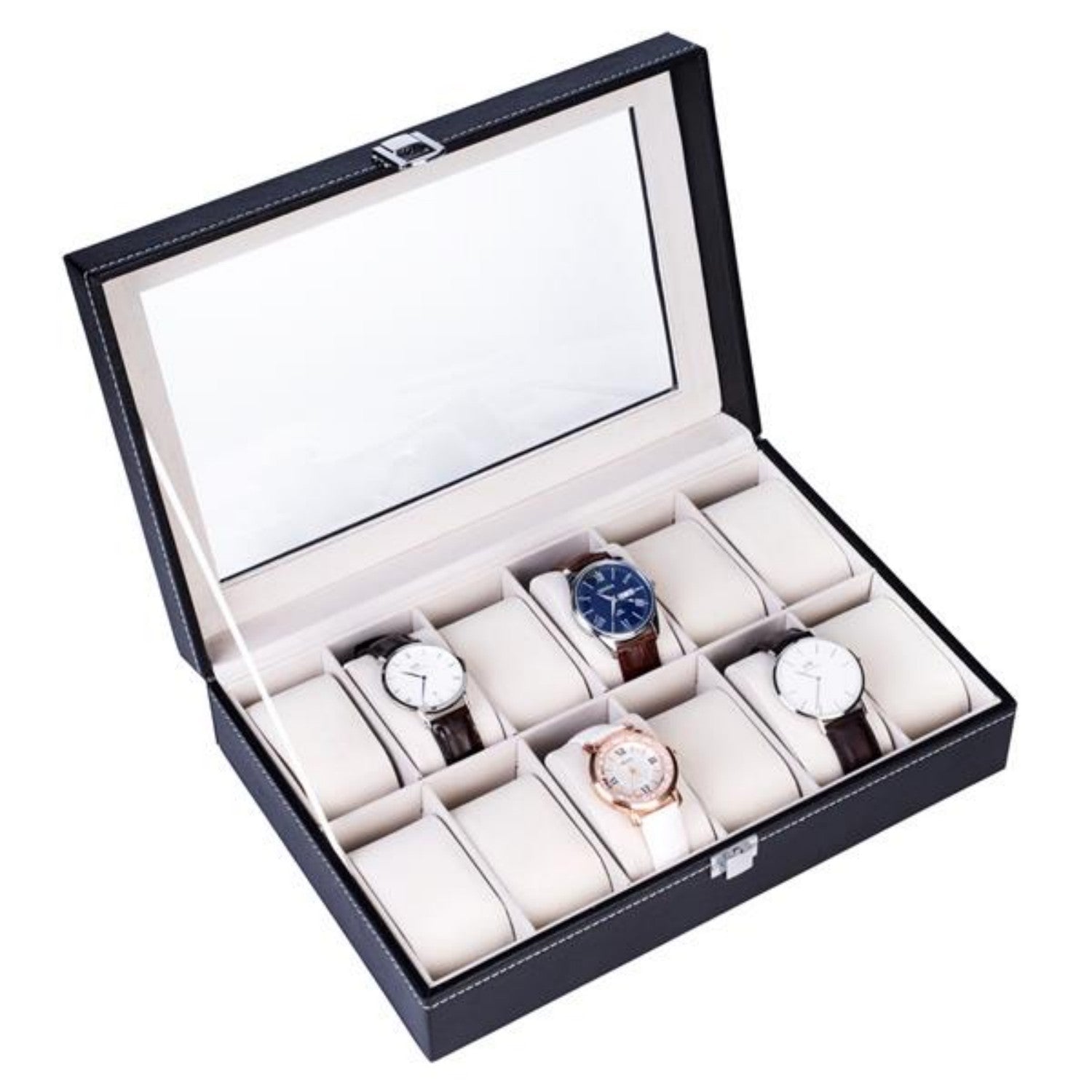 [vendor] 12 Slot Leather Watch Box Display Case Jewelry Organizer