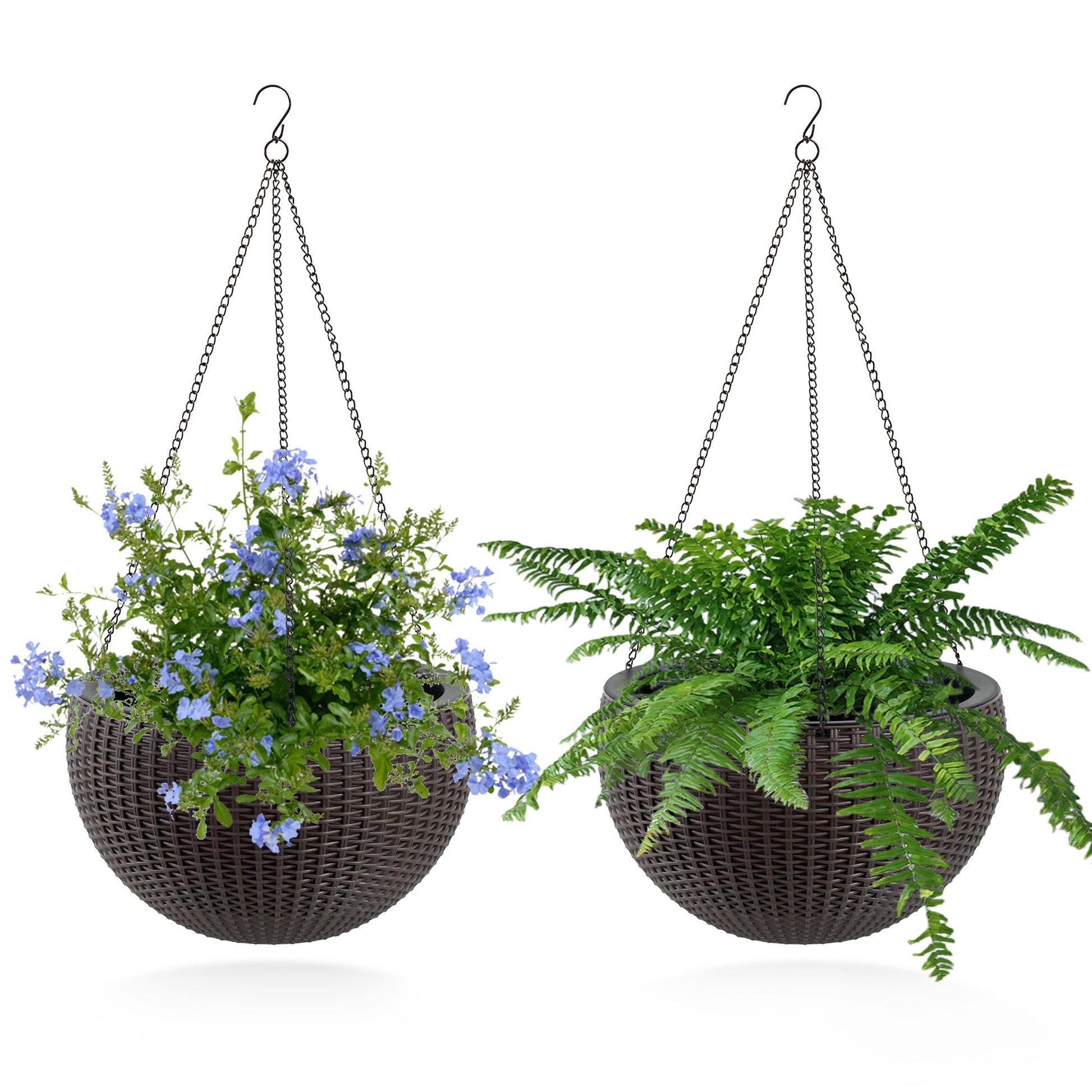 [vendor] 13.4 Inch Self-Watering Hanging Rattan-Inspired Planter
