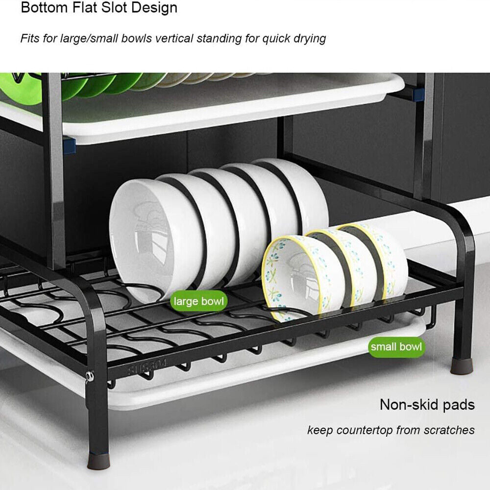 [vendor] 3 Tier Dish Drainer Rack With Drip Tray Cutlery Holder