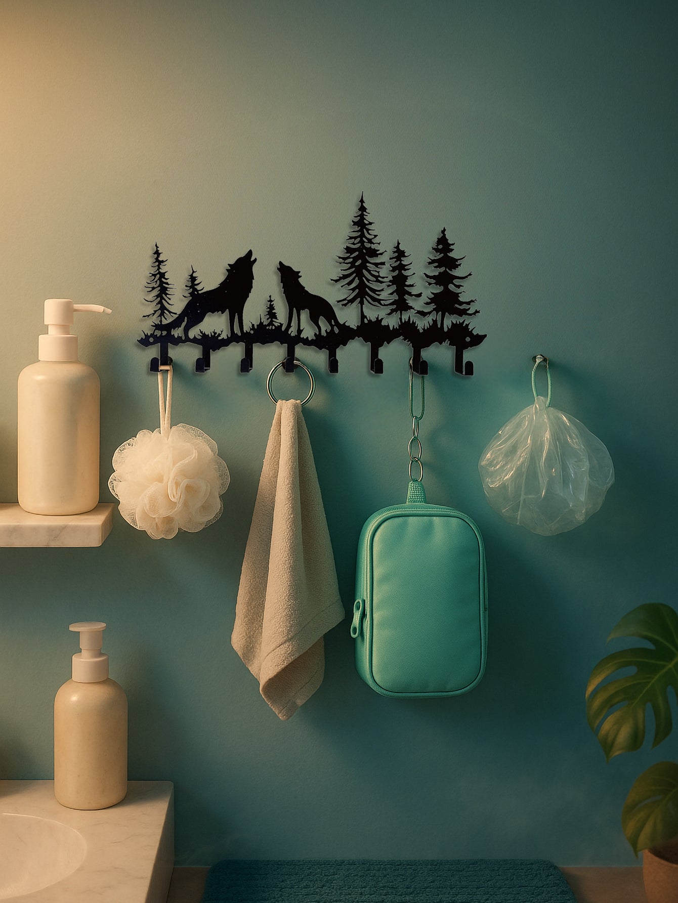 [vendor] Wolf Key Holder Wall Mount,8 Hook Coat Rack ,Scarves - Rustic