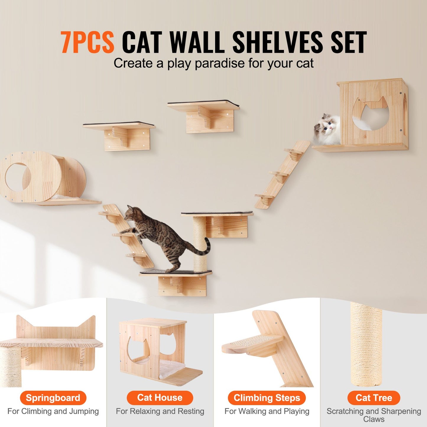 [vendor] Wall Mounted Cat Shelves Tree With Jumping Boards Nests Hammock