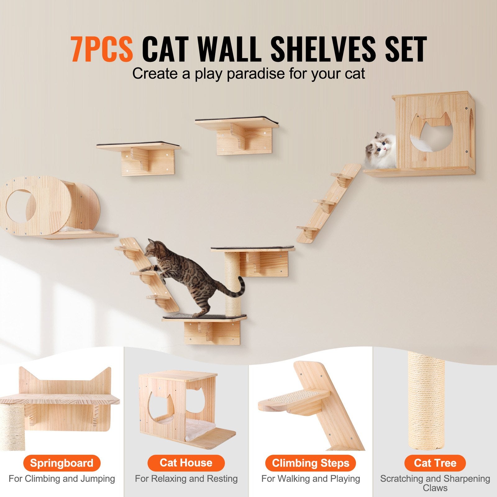 [vendor] Wall Mounted Cat Shelves Tree With Jumping Boards Nests Hammock