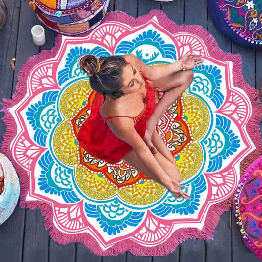 [vendor] Polygon Printing Tassel Round Bath Towel Yoga Mat