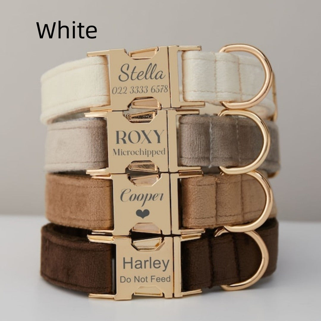 [vendor] Multiple Colour Velvet Personalise Dog Collar Leash Set With Bow