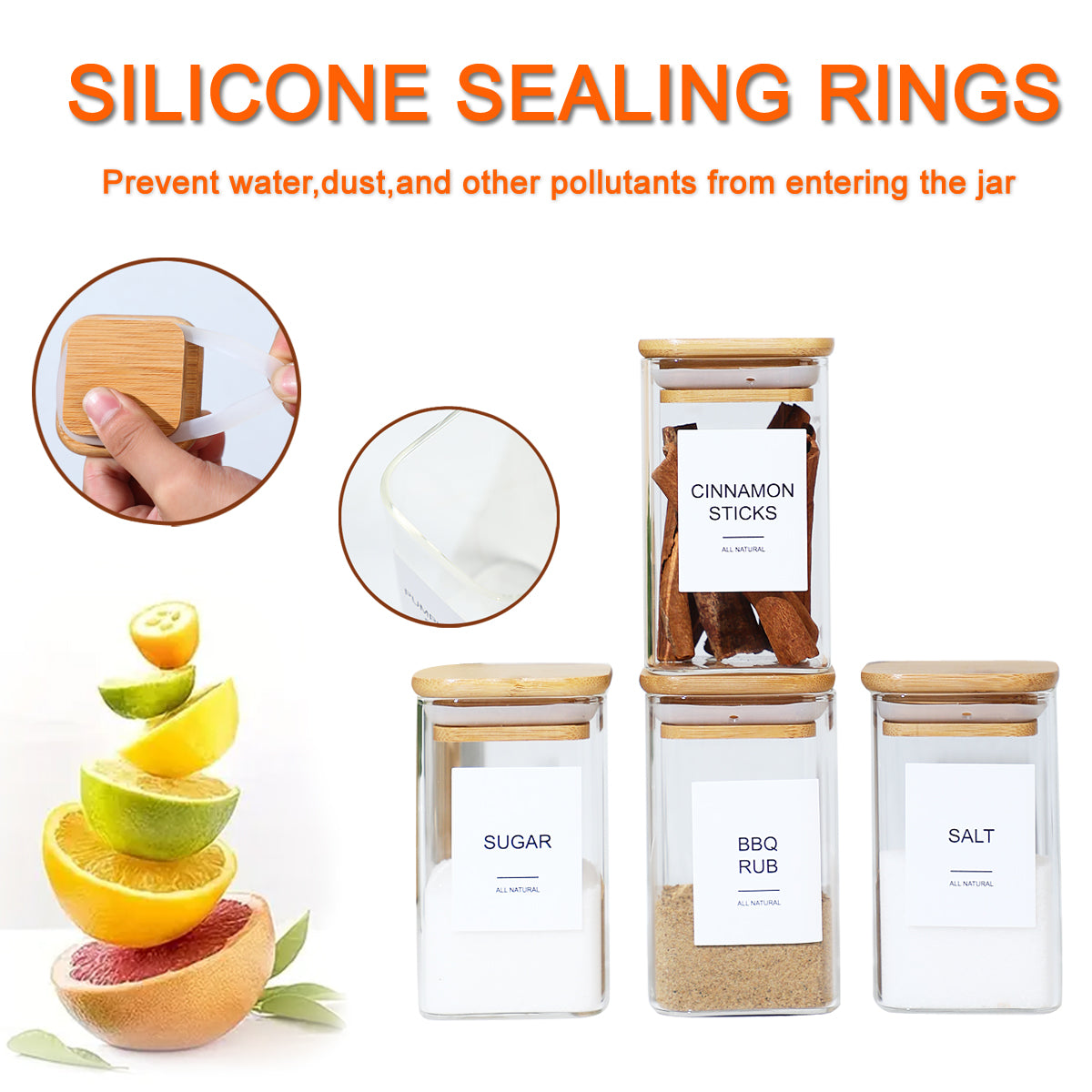 [vendor] 18 Pcs Square Spice Jars With 72 Stickers, Kitchen