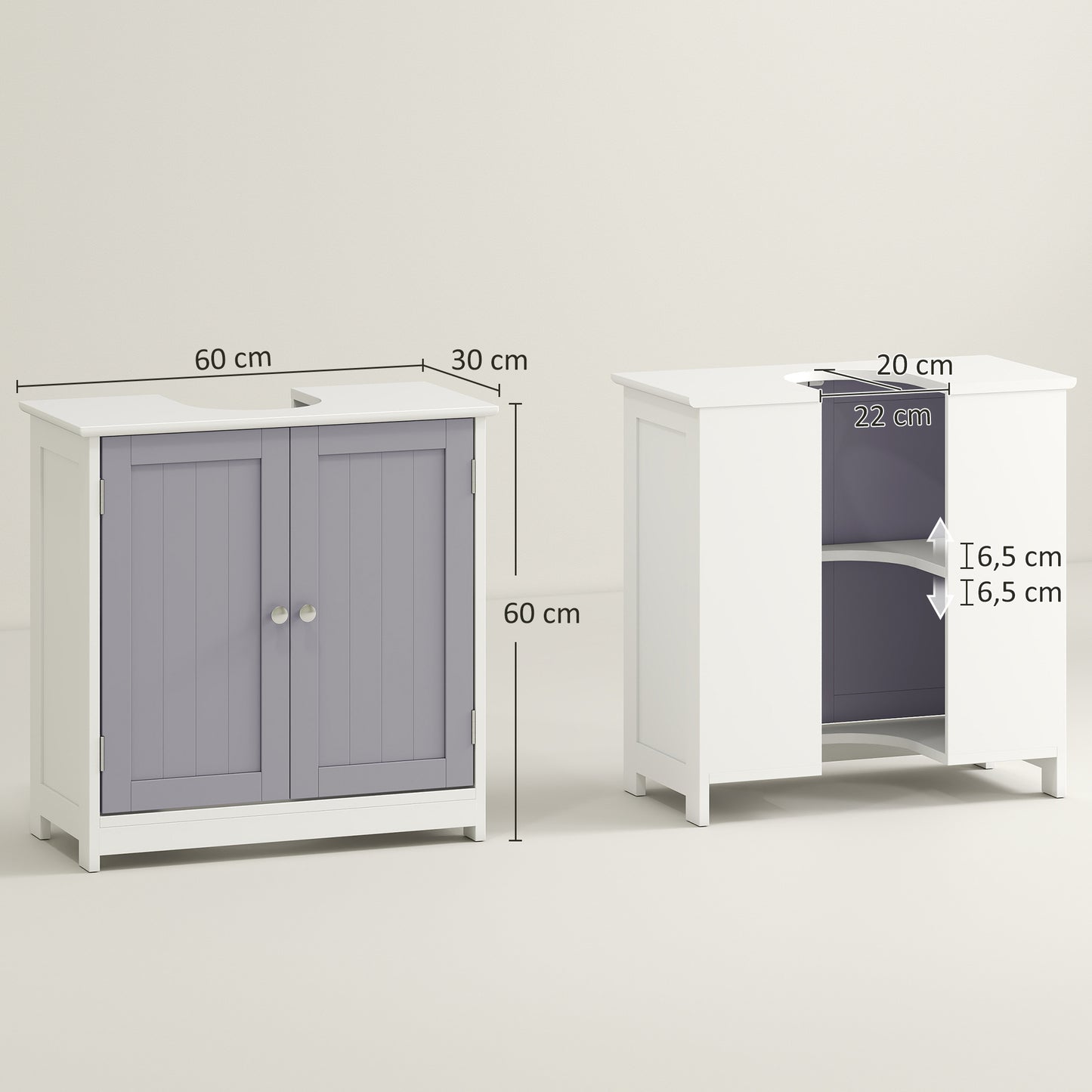 [vendor] Kleankin 60x60cm Under-Sink Storage Cabinet W/