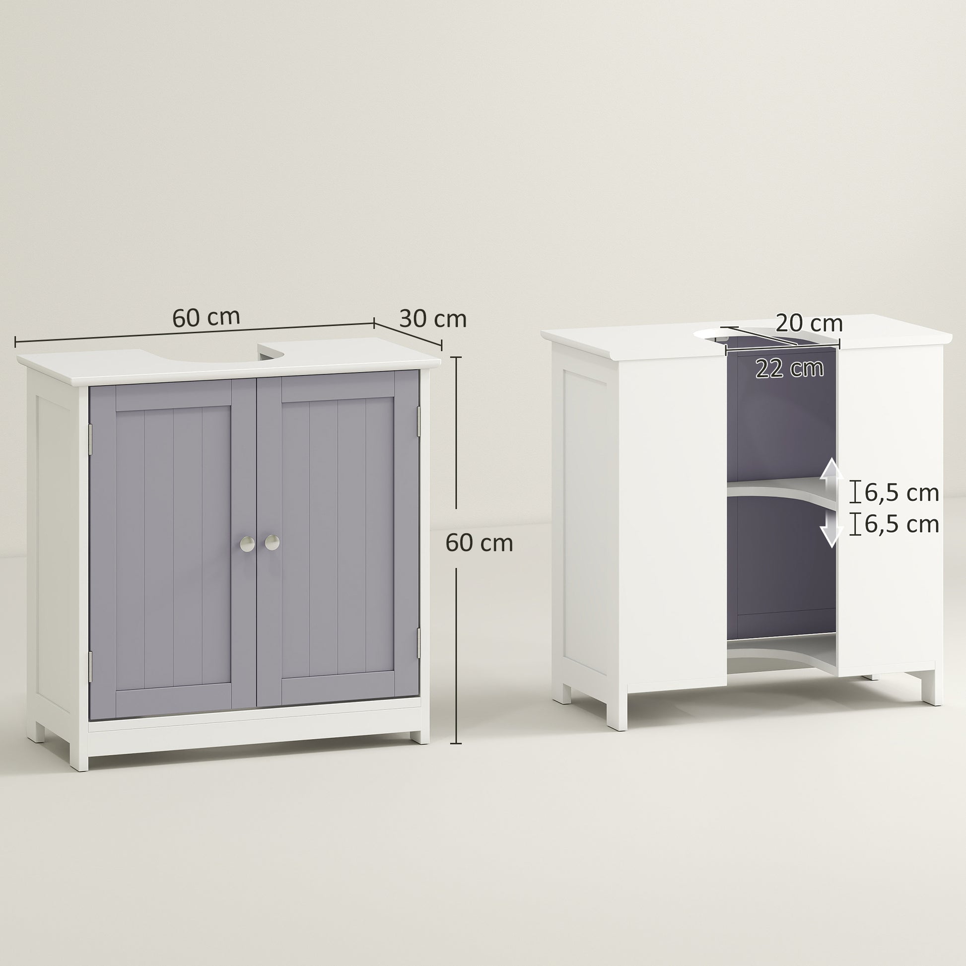 [vendor] Kleankin 60x60cm Under-Sink Storage Cabinet W/