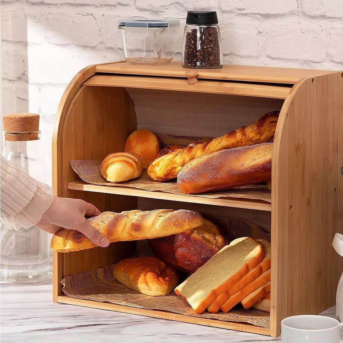[vendor] Bread Bin 2 Tiers Double Layer Box Slide Roll Top Food