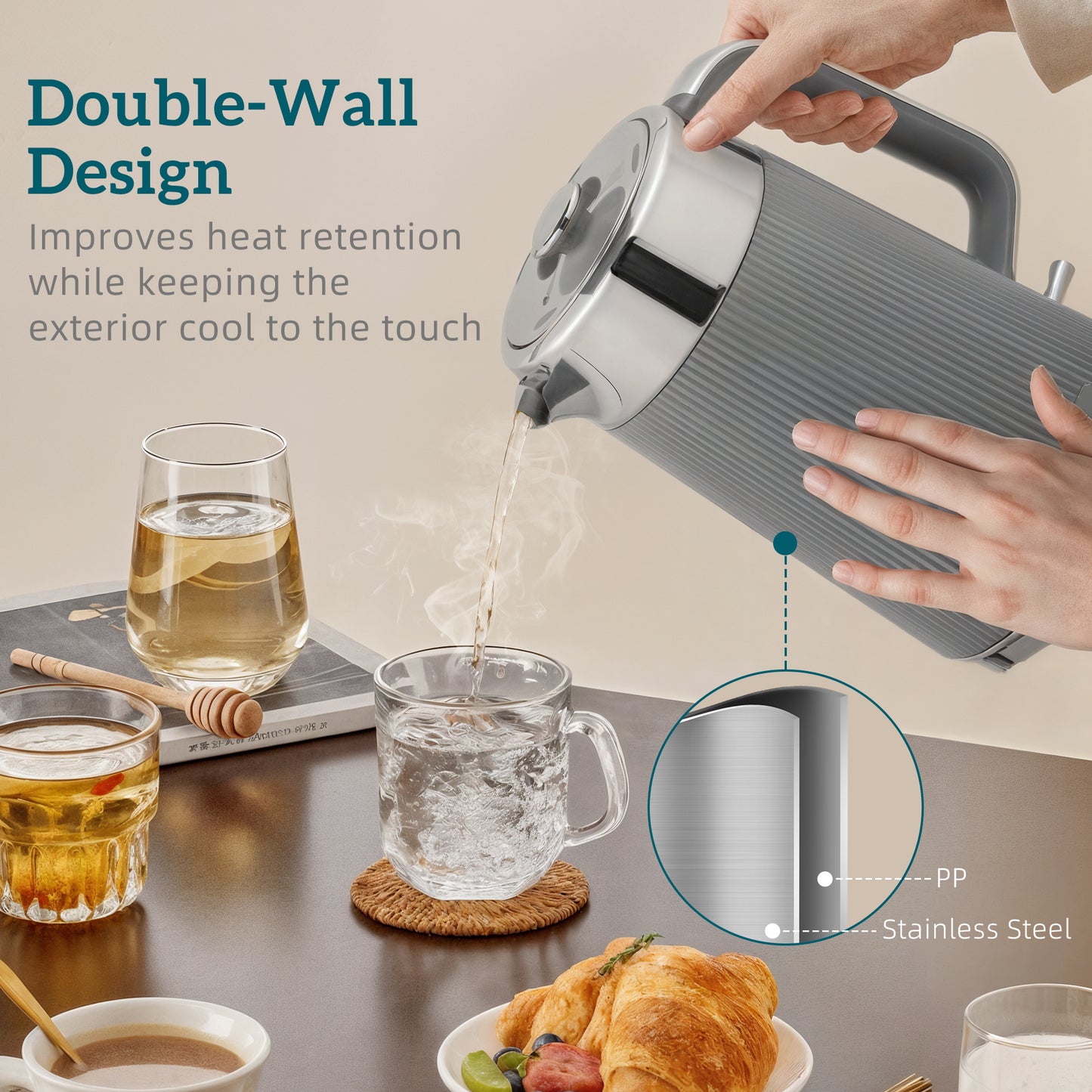 [vendor] Electric Stainless Steel Kettle And Toaster Set, 3000W
