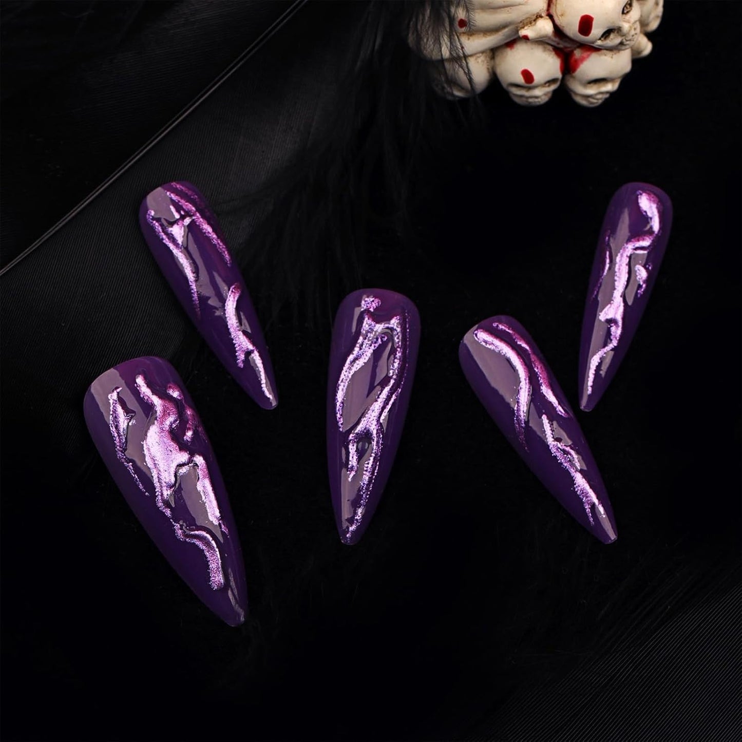 [vendor] 24 PCS Devil's Claws Press On Nails,3D Curve Line