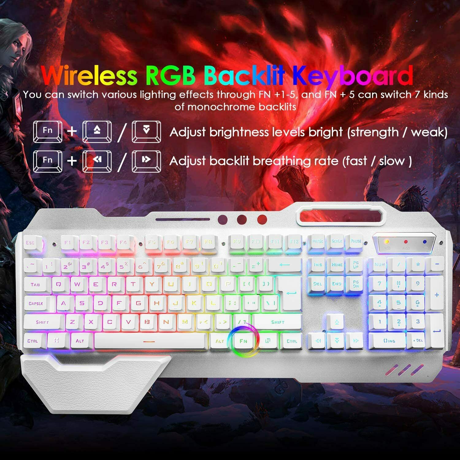 [vendor] 3in1 2.4G Wireless Rainbow Gaming Keyboard Mouse Set LED