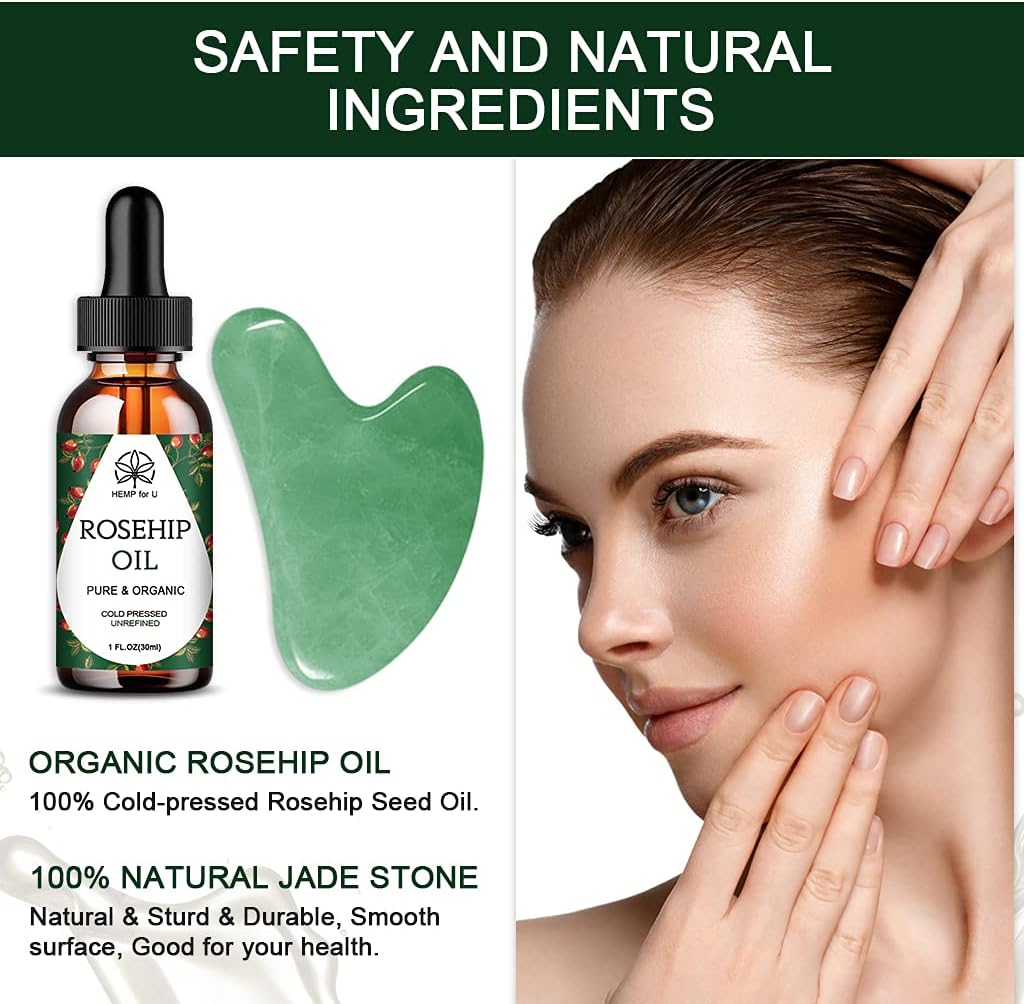 [vendor] Gua Sha Massage Tools & Rosehip Oil In One Set, Nature