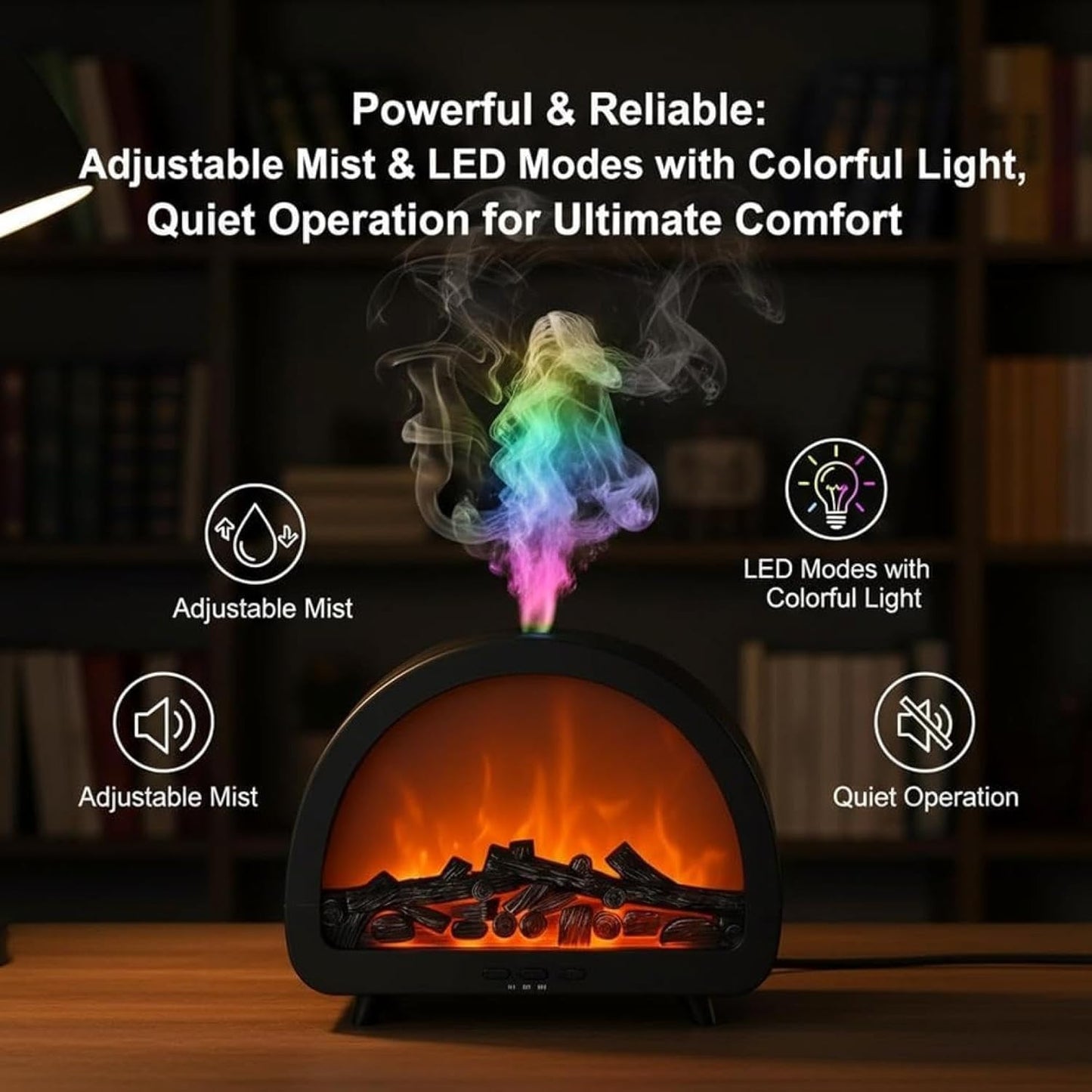 [vendor] Portable Humidifier, Large Mist Volume, Fireplace Flame