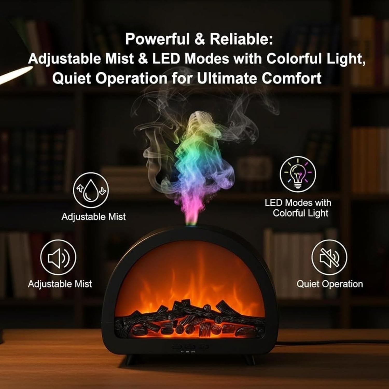 [vendor] Portable Humidifier, Large Mist Volume, Fireplace Flame