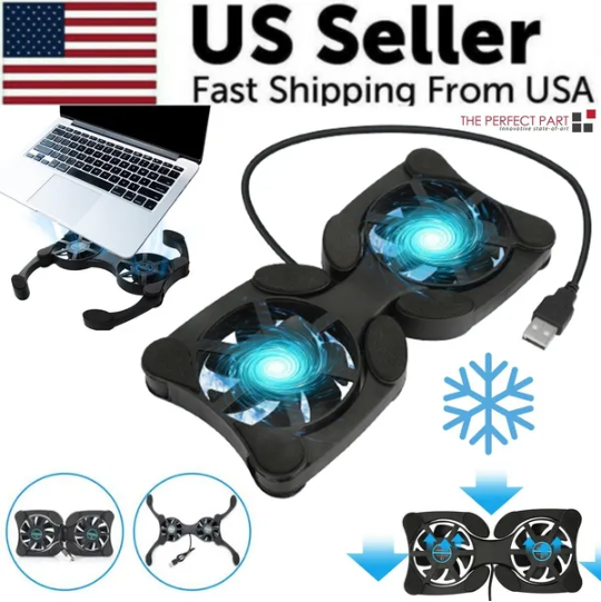 [vendor] Dual USB Cooling Fan Pad Foldable Slim Fans Cooler Stand