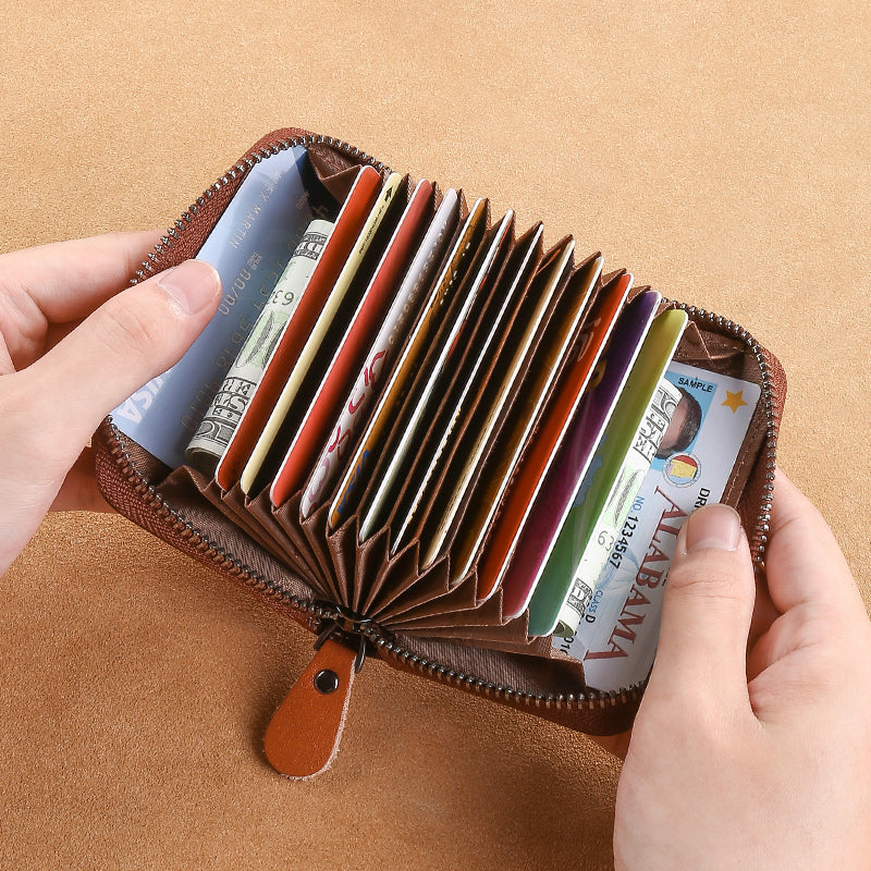 [vendor] Genuine Leather Credit Card Holder Zipper Card Bag With