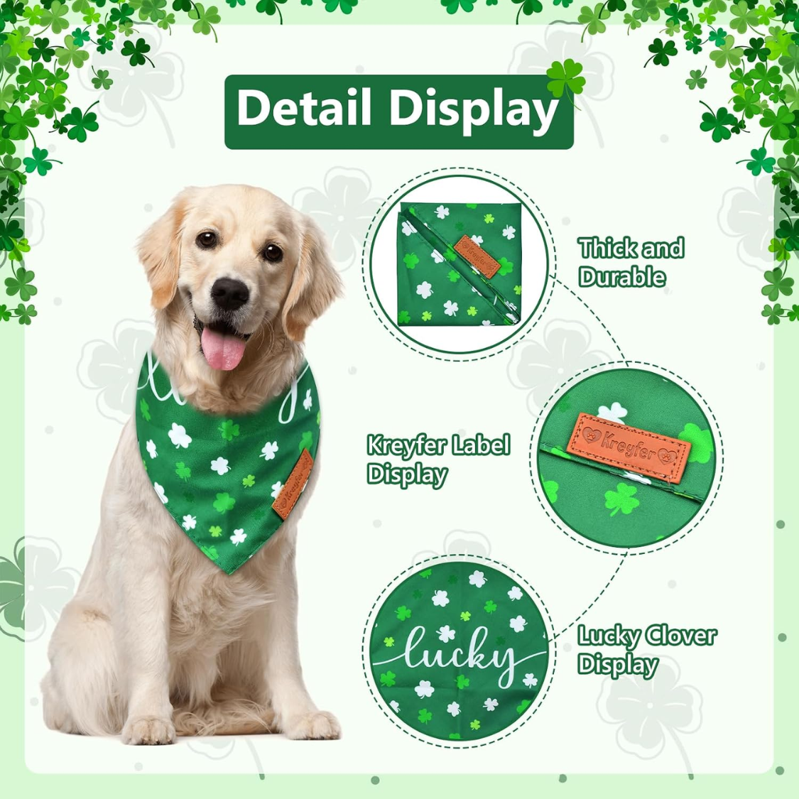 [vendor] 2 Pieces St. Patrick's Day Dog Bandanas, Double-Sided Reversible