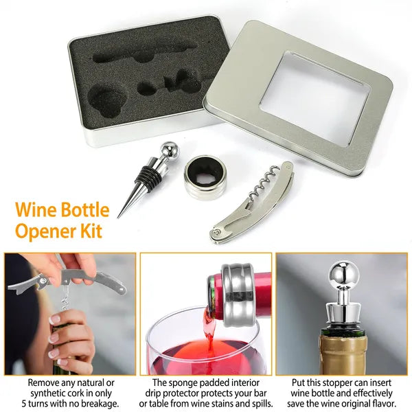 [vendor] 3Pcs Corkscrew Bottle Opener Set Tool Foil Cutter Drip