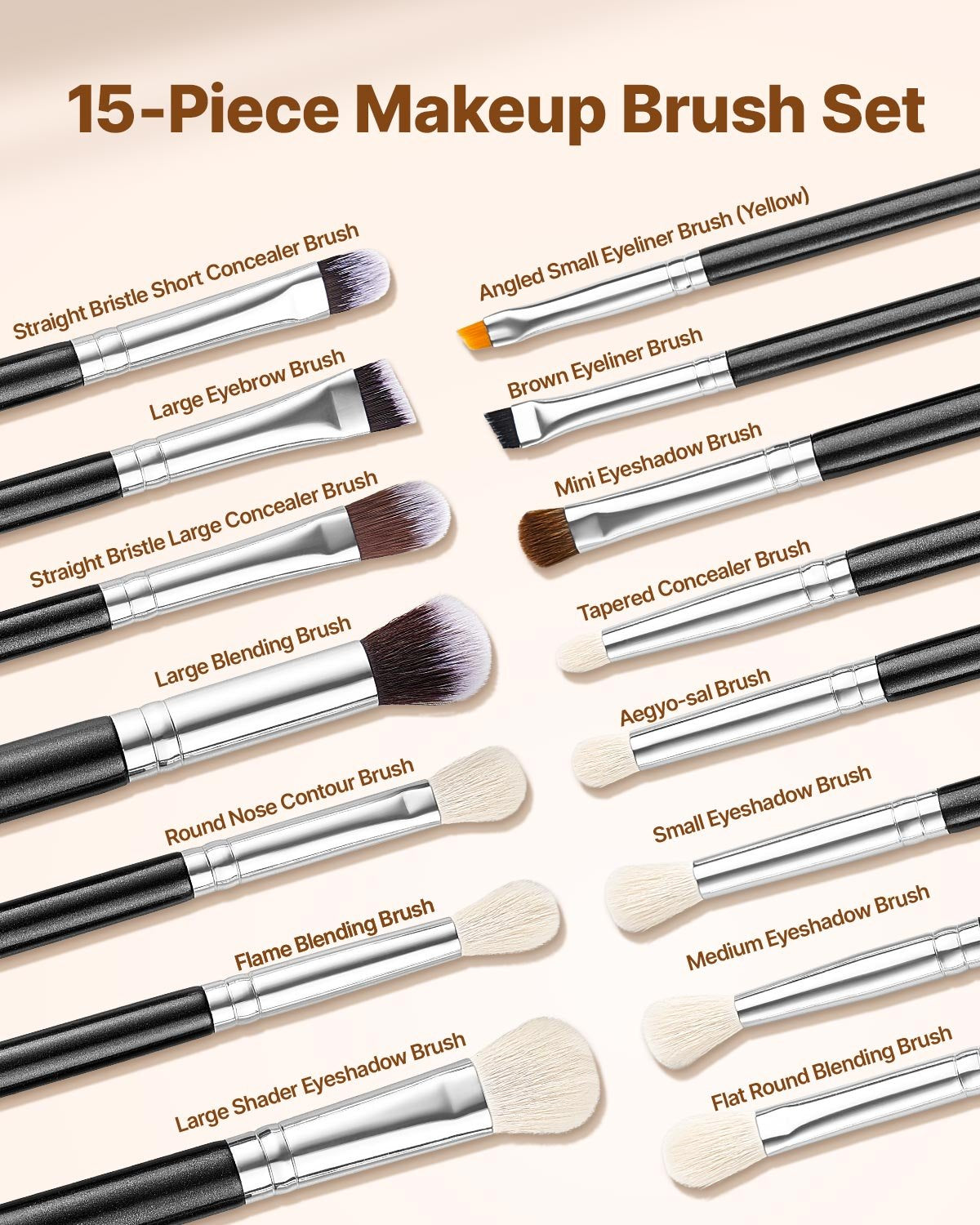 [vendor] 15-Piece Makeup Brush Set For Foundation Blending