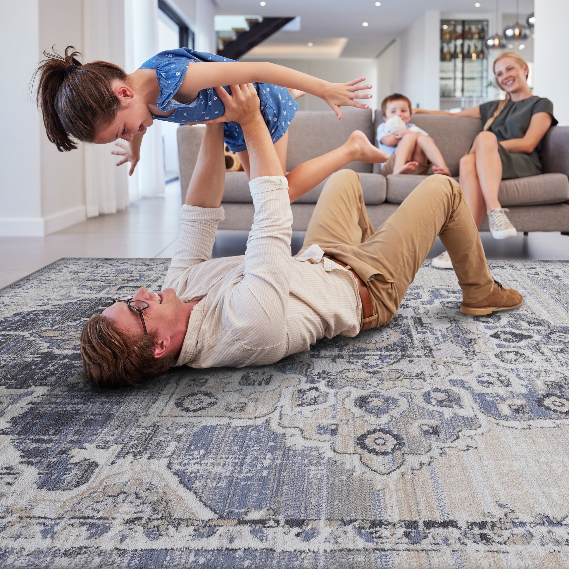 [vendor] PAYAS 2X3 Cream Blue Medallion Doormat Rug
