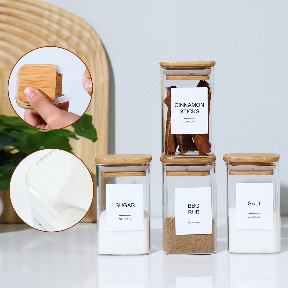 [vendor] 12Pcs Square Spice Jars With 72 Stickers, Kitchen Pepper