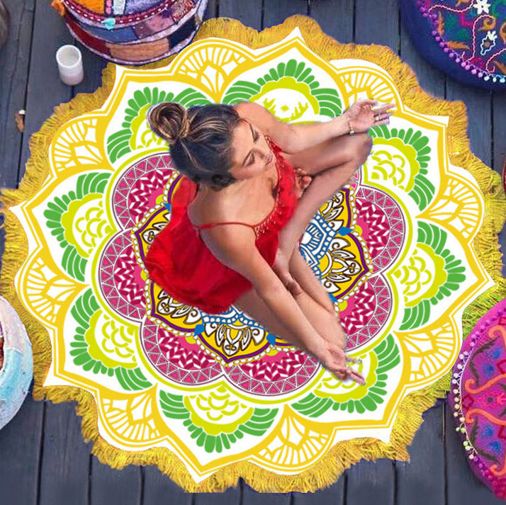 [vendor] Polygon Printing Tassel Round Bath Towel Yoga Mat