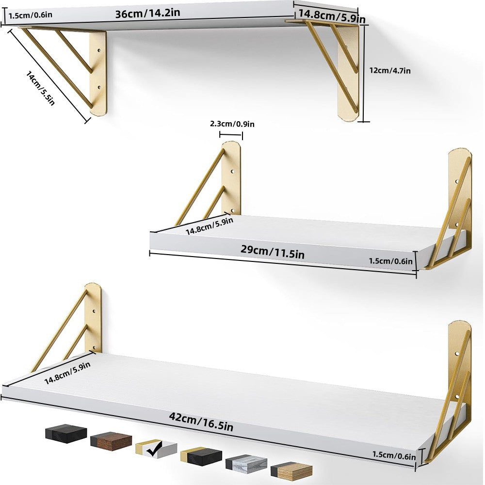 [vendor] 3x Wooden Floating Shelves Wall Mounted Display Storage