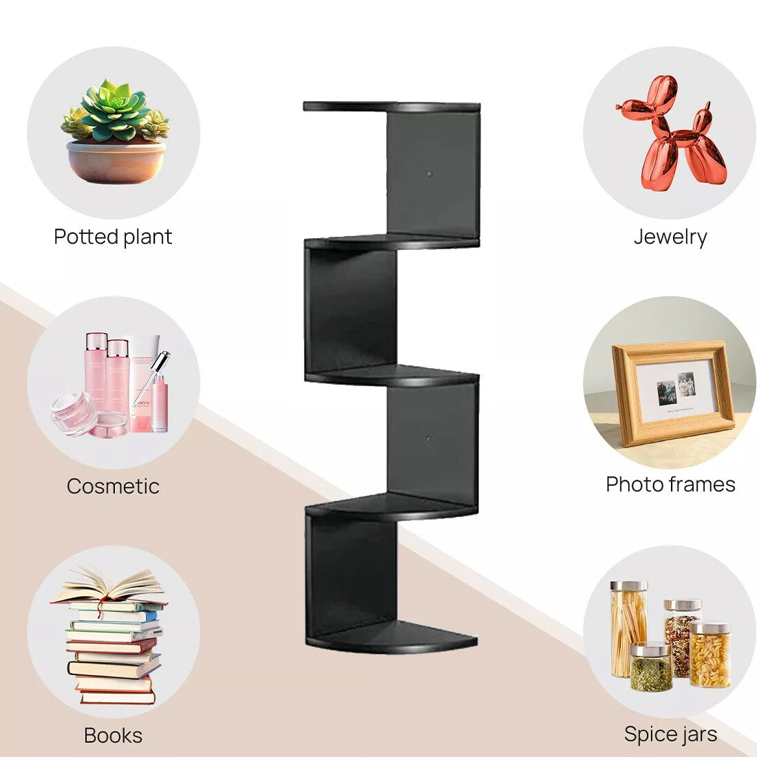 [vendor] 5 Tier Floating Corner Shelves Wooden Storage Display