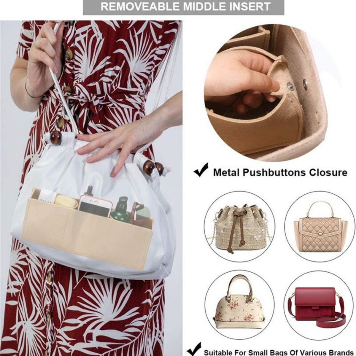 [vendor] Ladies Felt Travel Makeup Bag Insert Liner Purse Pouch