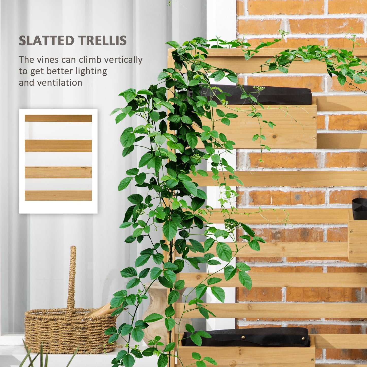 [vendor] Wooden Plant Trellis Stand with 5 Hanging Planter Boxes,