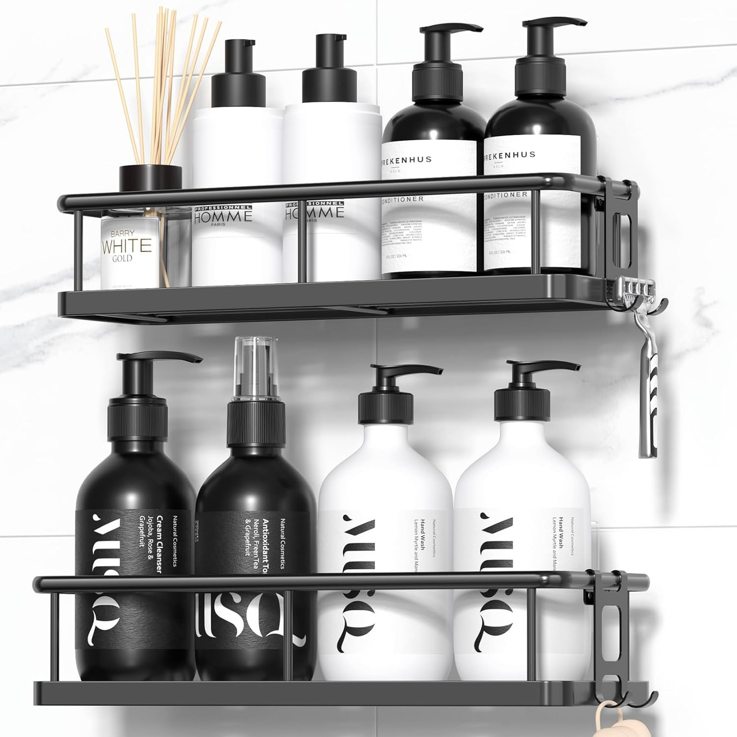 [vendor] 2 Pack Black Adhesive Shower Caddy Rustproof Large