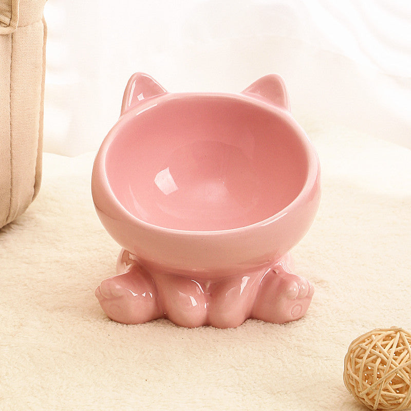 [vendor] Ceramic Cat Bowl Cat Bowl Cat Food Bowl Neck Guard Oblique Mouth