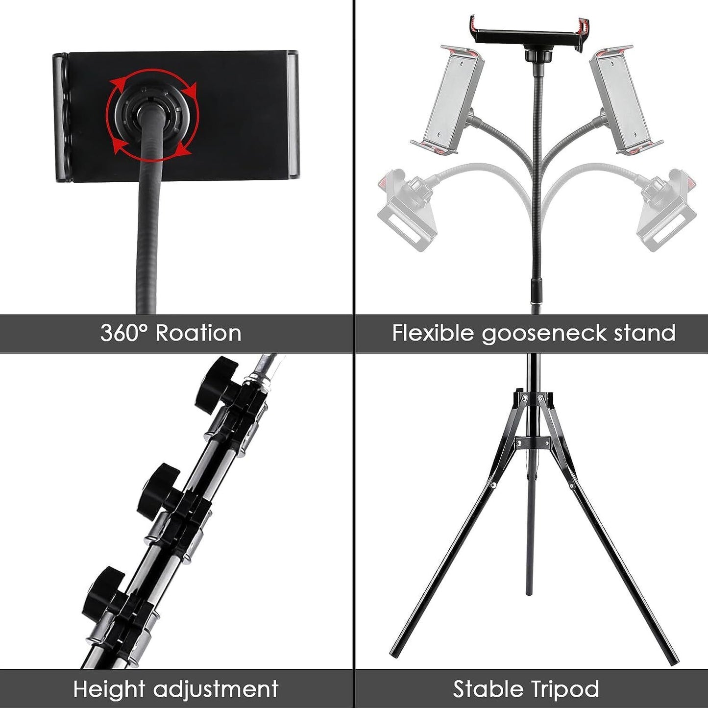[vendor] 170CM Tall Flexible Phone Tripod With Gooseneck Heavy