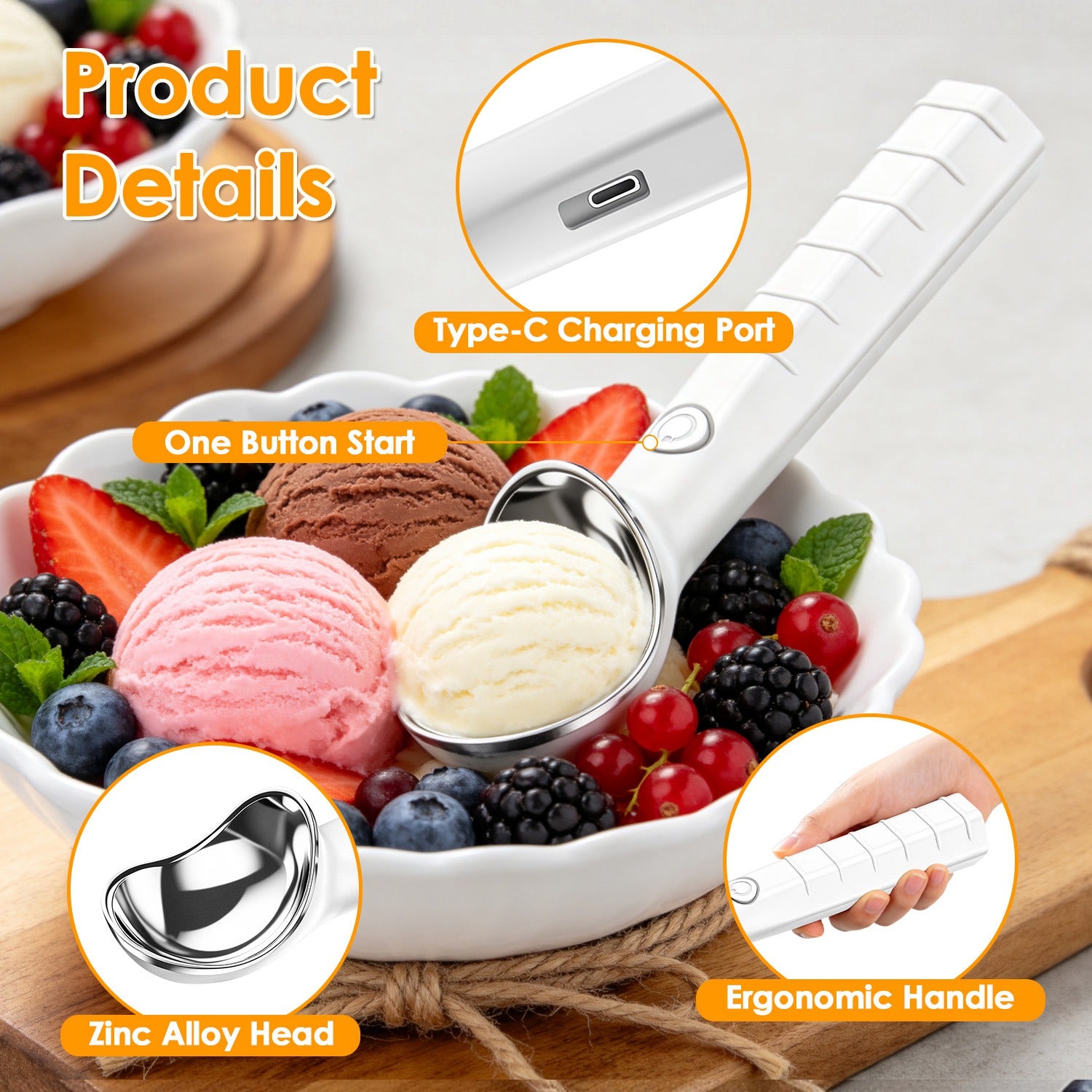 [vendor] 1Set Heated Ice Cream Scoop Rechargeable Electric Ice