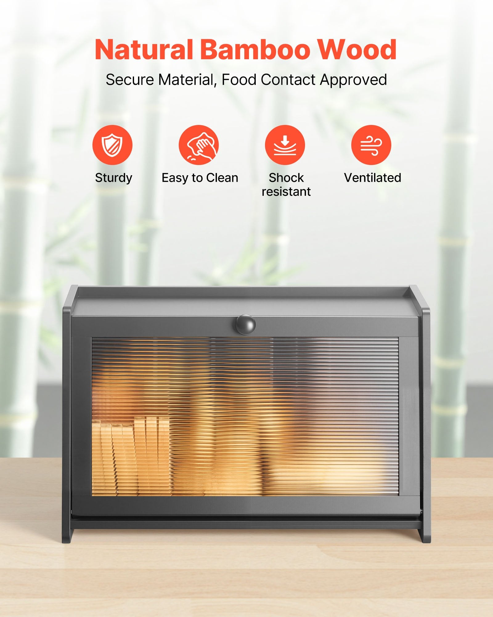 [vendor] Bread Box For Kitchen Counter Large Capacity Bamboo