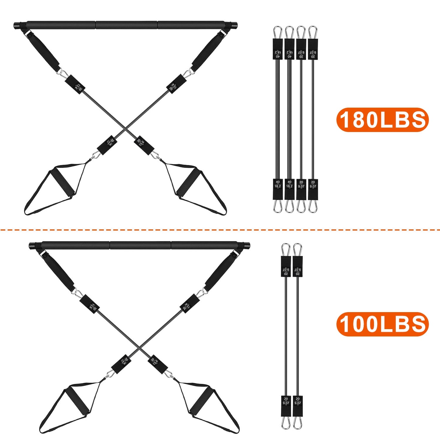 [vendor] 100LBS OR 180LBS Band Options - 1Pc Pilates Bar Kit
