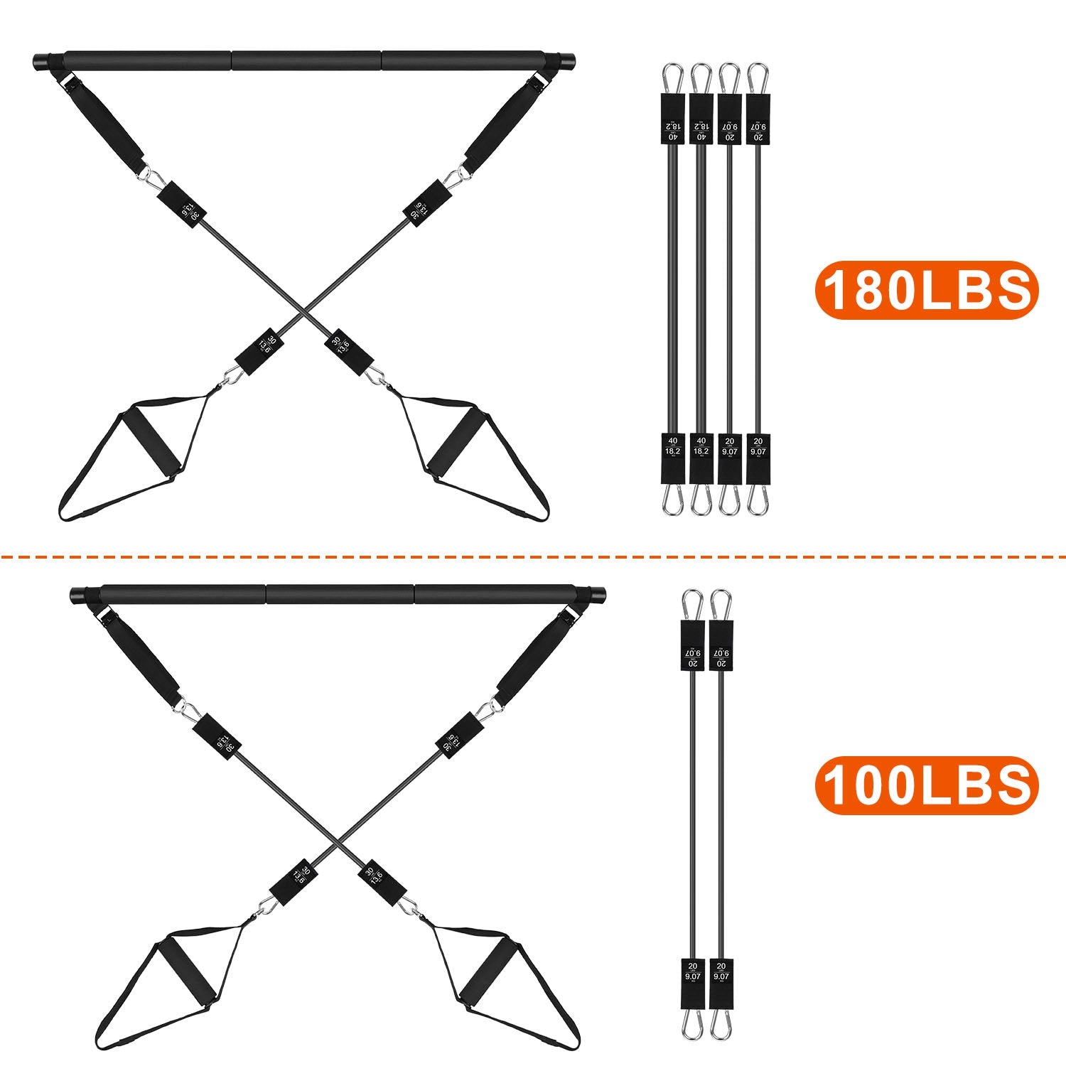 [vendor] 100LBS OR 180LBS Band Options - 1Pc Pilates Bar Kit
