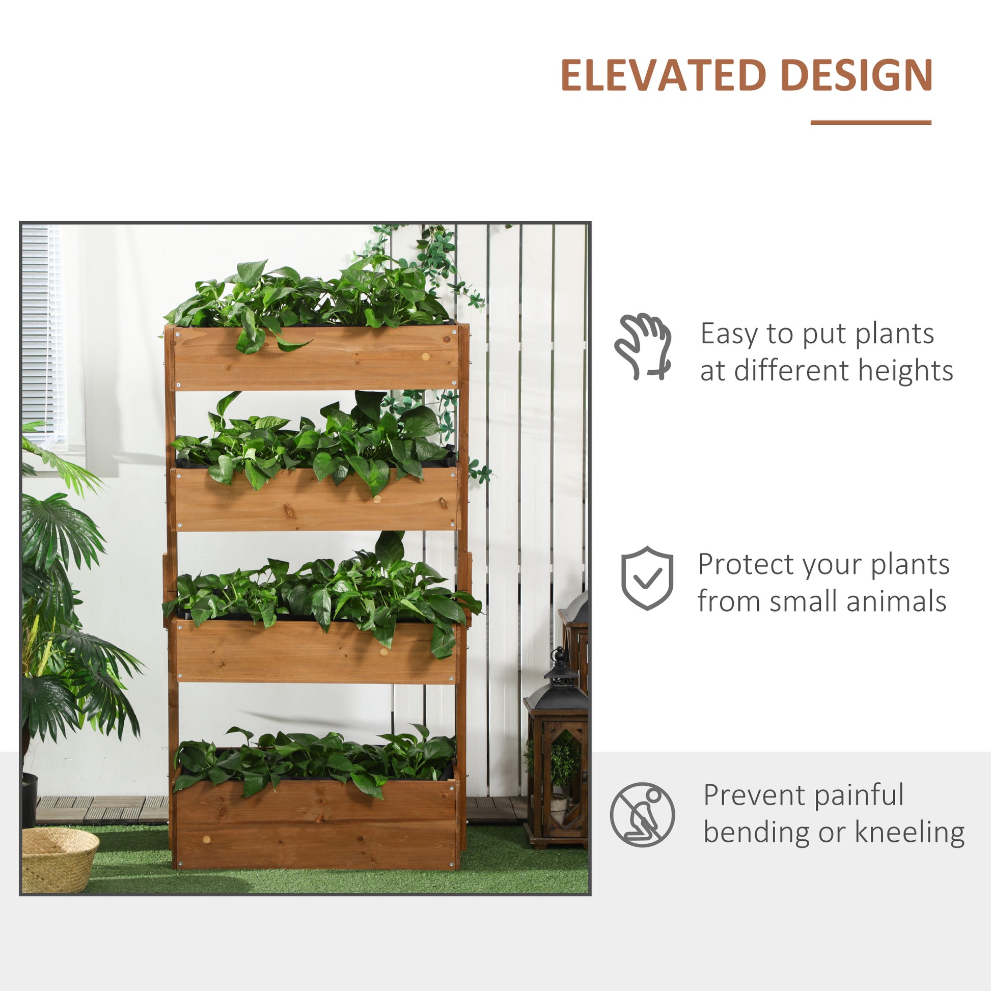 [vendor] Four-Tier Basket Wooden Plant Stand - Orange