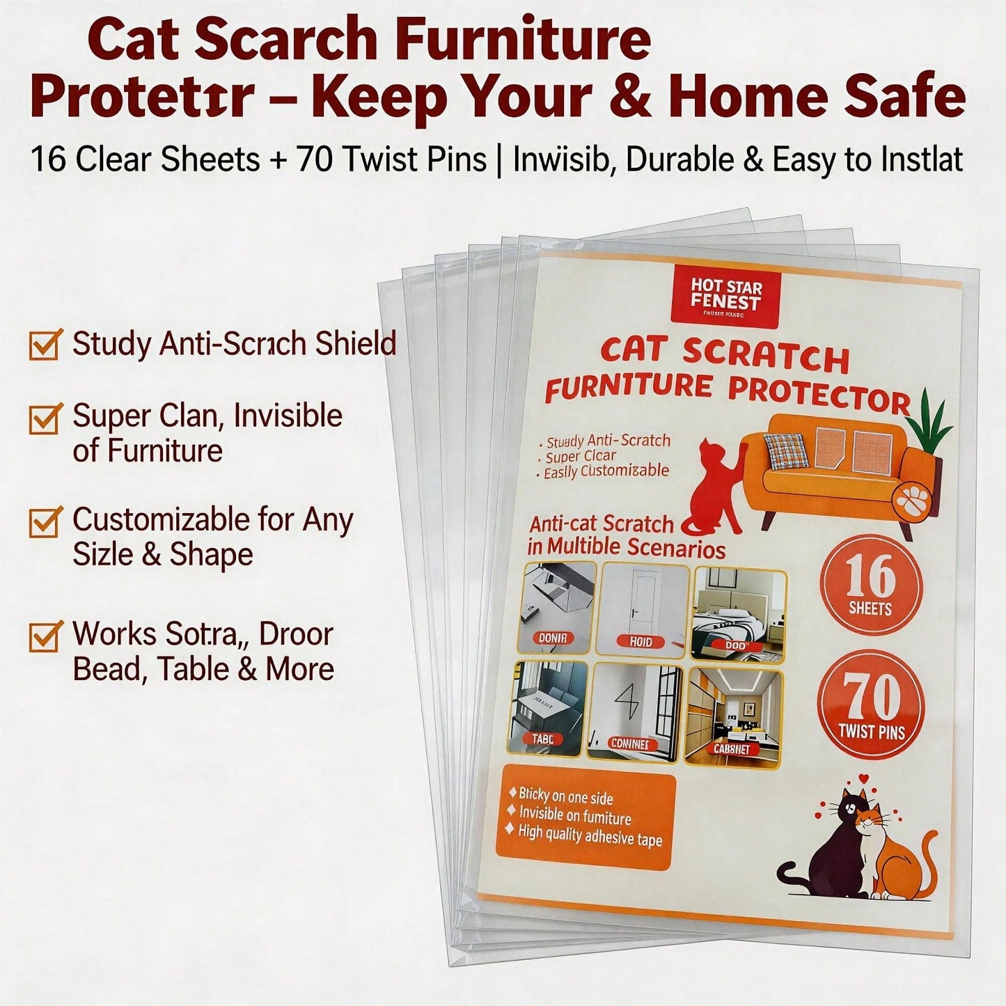 [vendor] Cat Scratch Furniture Protector Set 16 Clear Sheets, Incldes 8