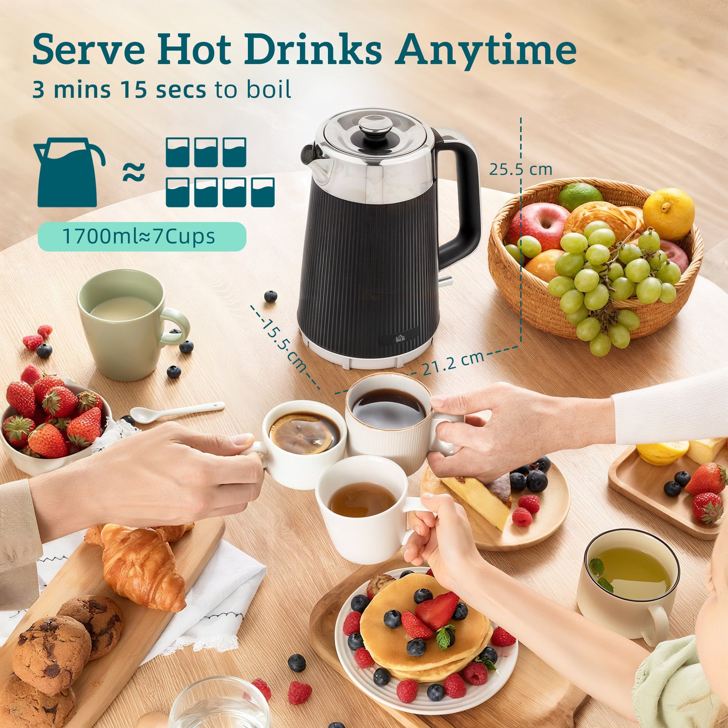 [vendor] Electric Stainless Steel Kettle And Toaster Set, 3000W