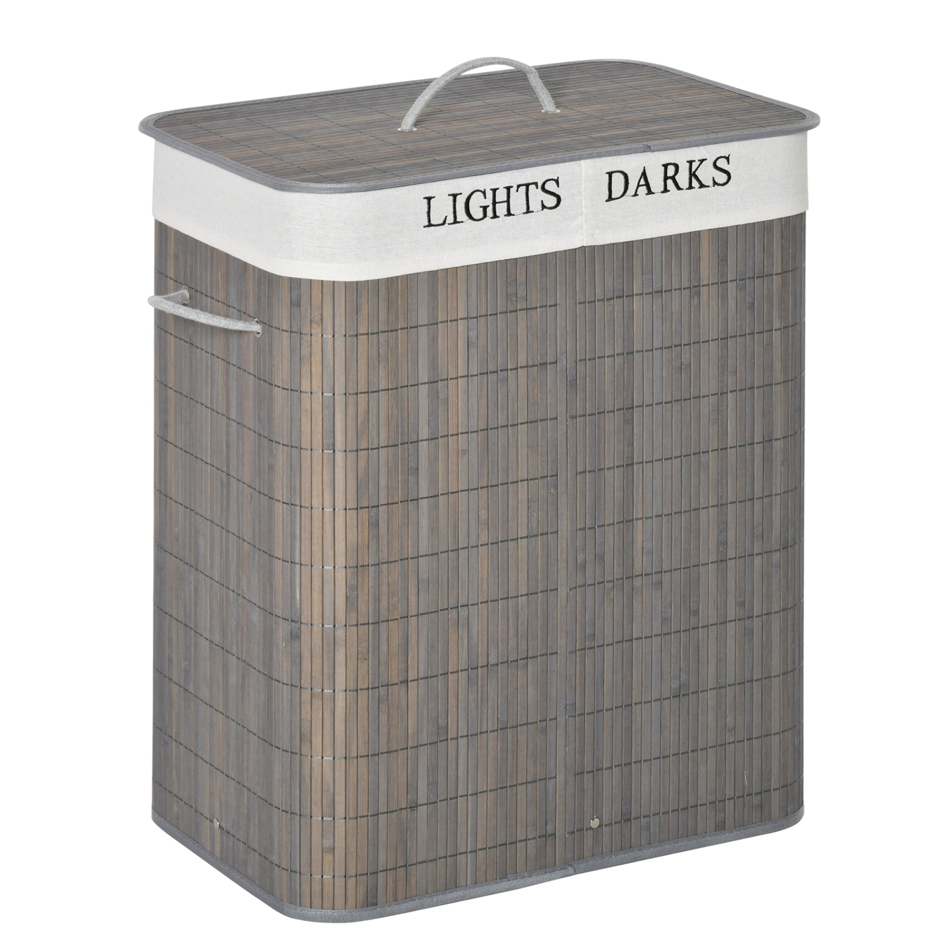 [vendor] 100L Laundry Basket With Lid String Handles, 2 Section