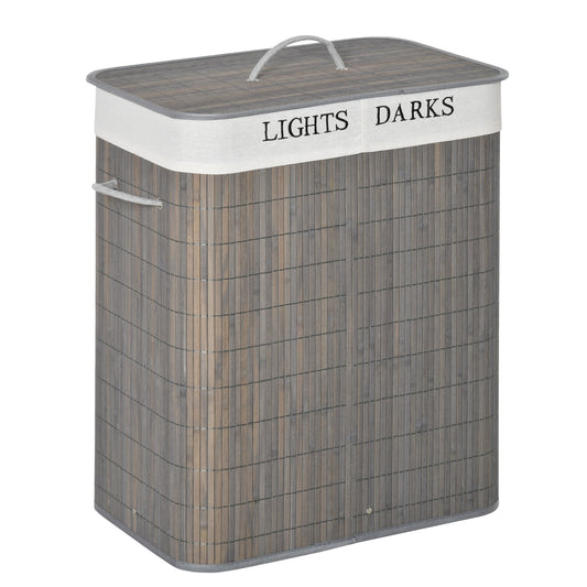 [vendor] 100L Laundry Basket With Lid String Handles, 2 Section