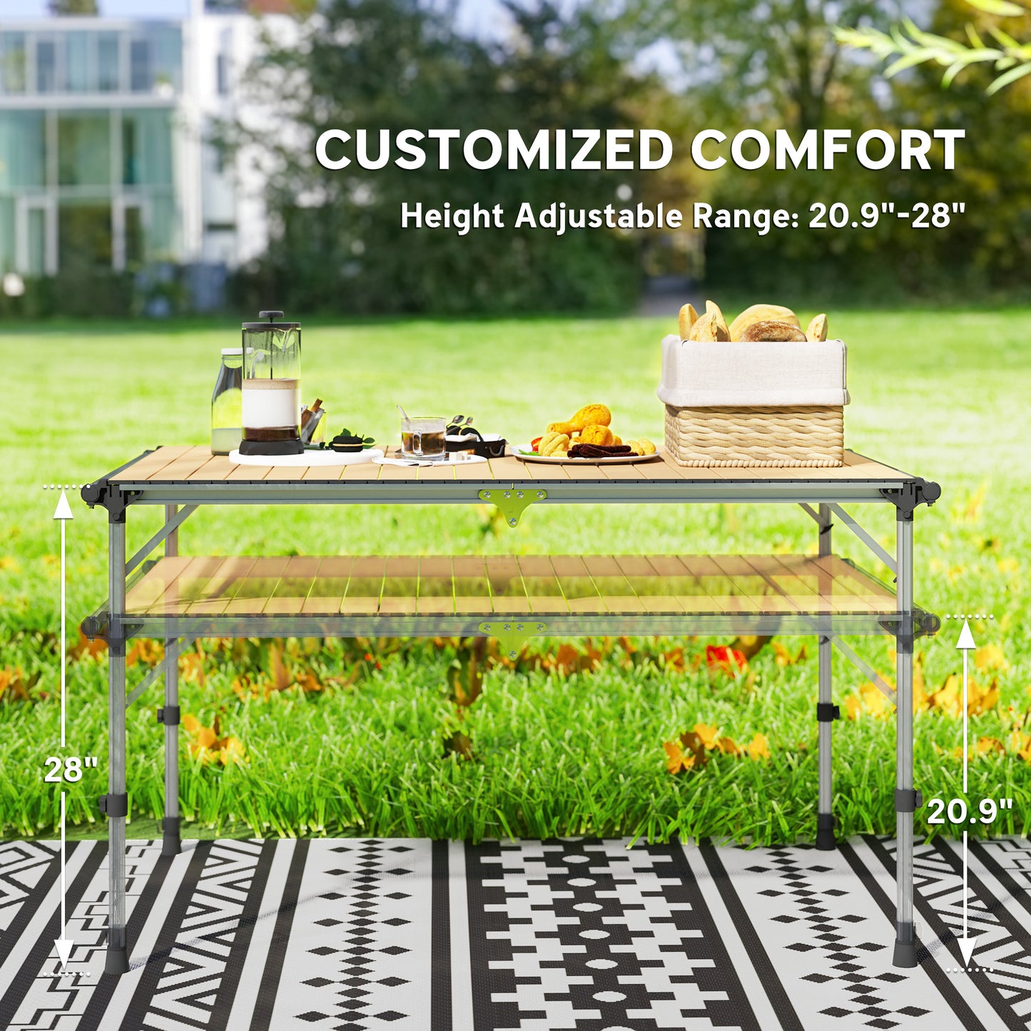 [vendor] Folding Camping Table, Adjustable Height Aluminum Table,