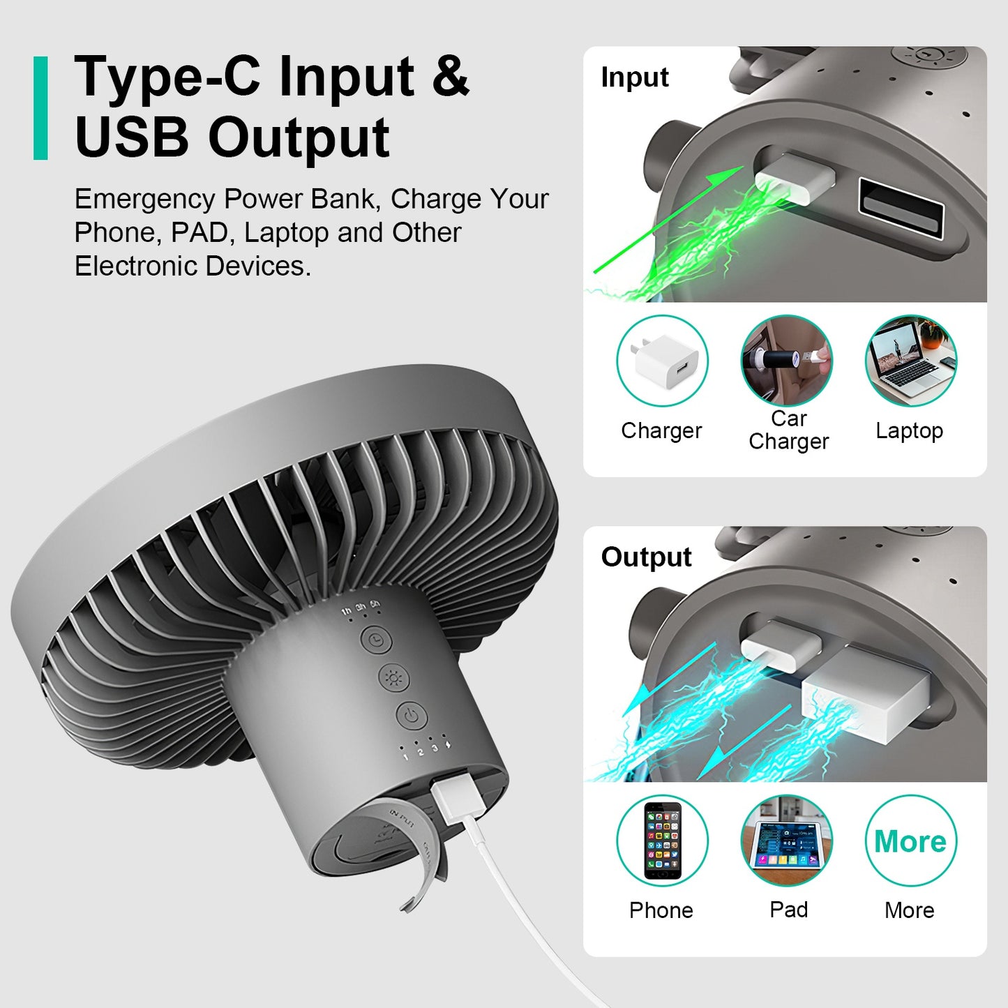 [vendor] Camping Fan With Lantern Rechargeable Battery Powered