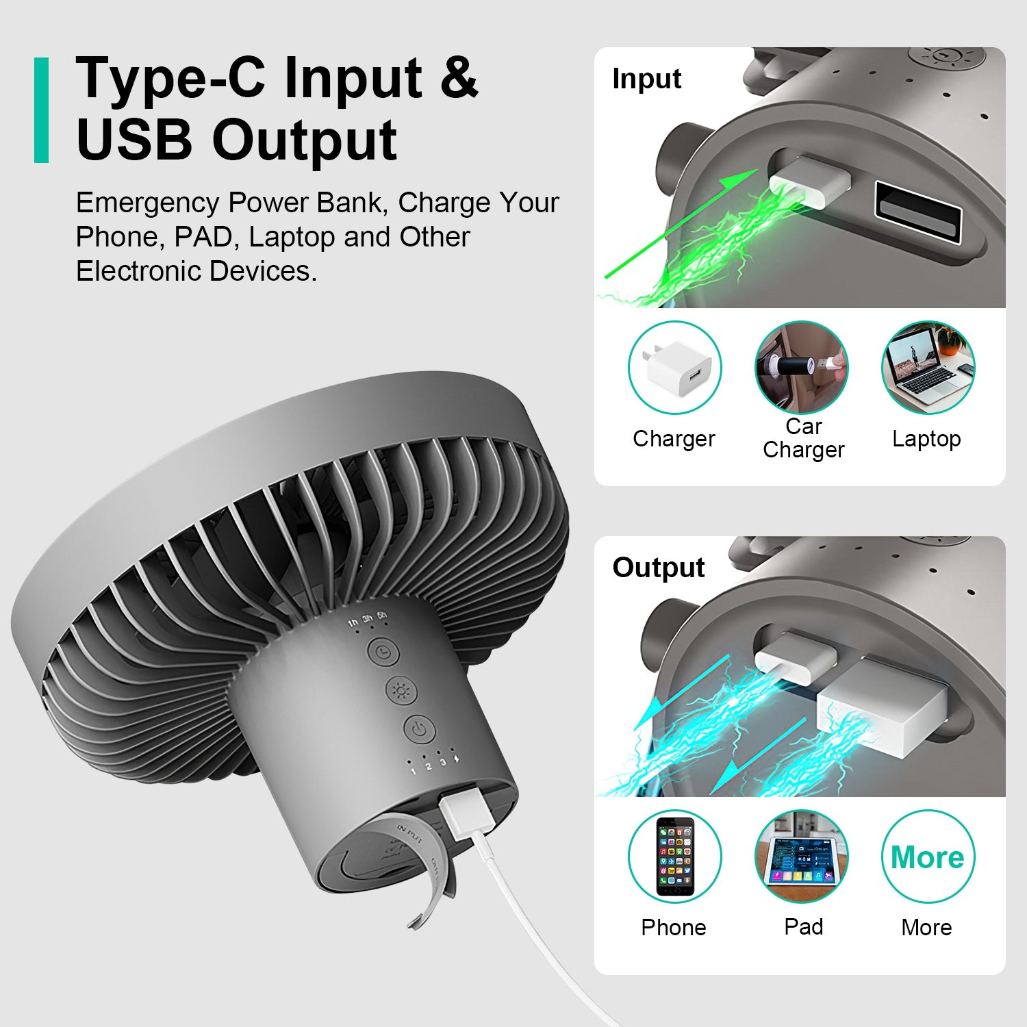 [vendor] Camping Fan With Lantern Rechargeable Battery Powered