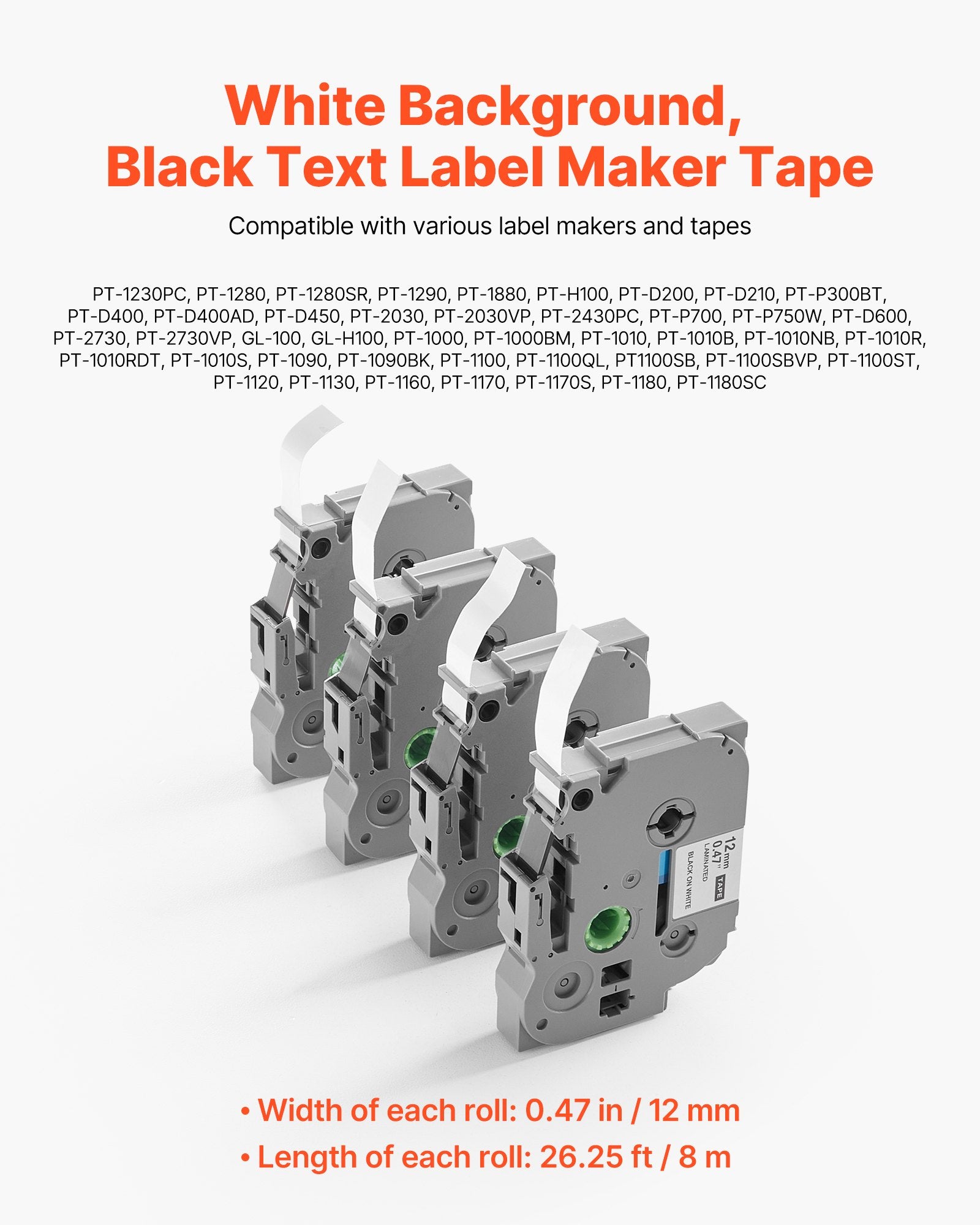 [vendor] Label Maker Tape 4 Pack 12 Mm Black On White Label Maker