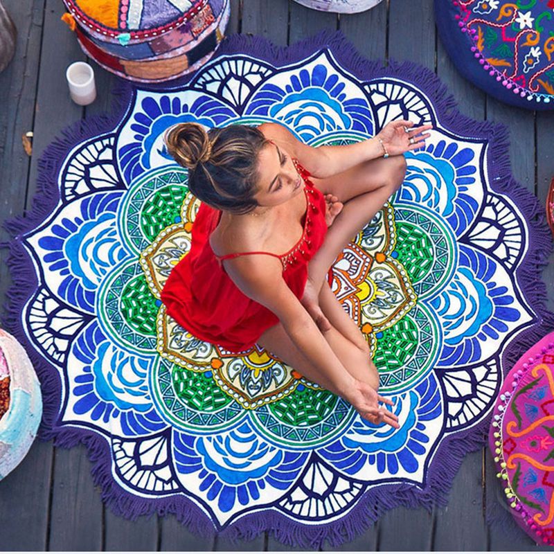 [vendor] Polygon Printing Tassel Round Bath Towel Yoga Mat