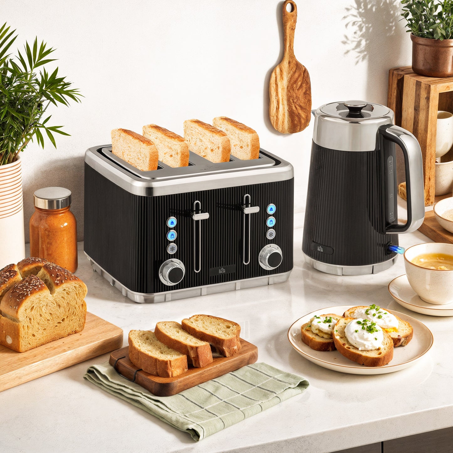 [vendor] Electric Stainless Steel Kettle And Toaster Set, 3000W