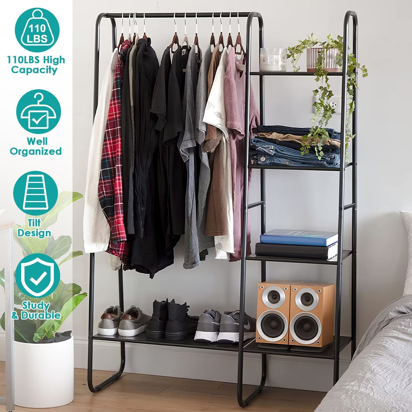 [vendor] 1Pc Metal Garment Hanging Rack Shoe Clothing Organizer