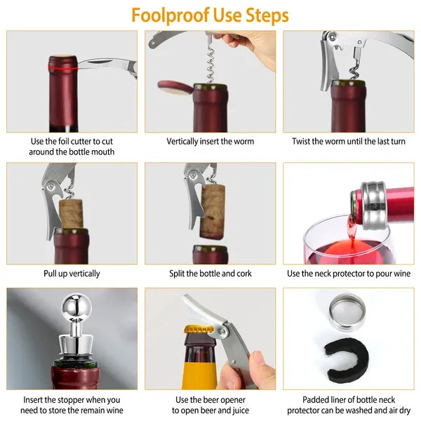 [vendor] 3Pcs Corkscrew Bottle Opener Set Tool Foil Cutter Drip